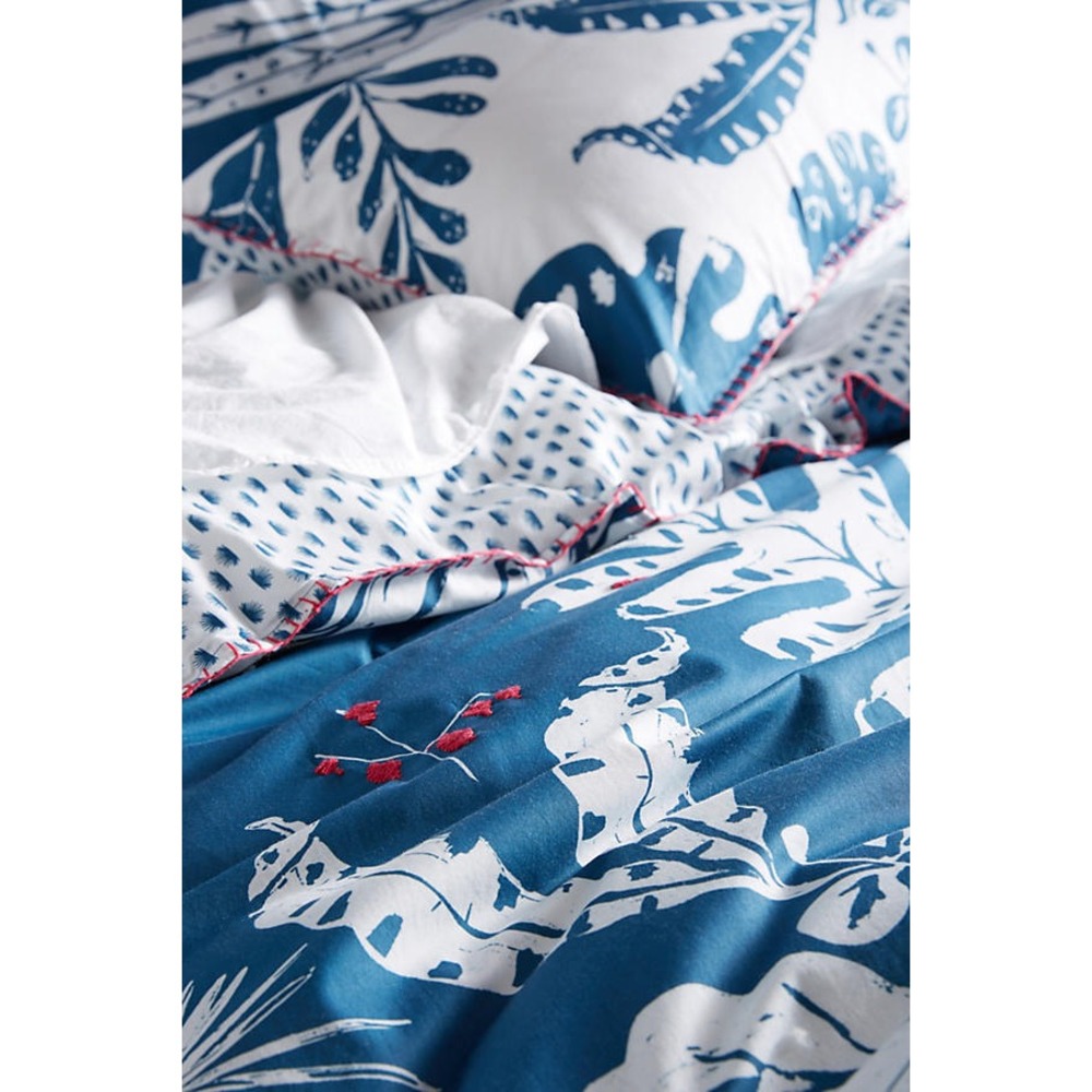 Anthropologie Twin Duvet Cover Palmera Blue Comforter Bedding Palm Tiki Tropical - Picture 2 of 2
